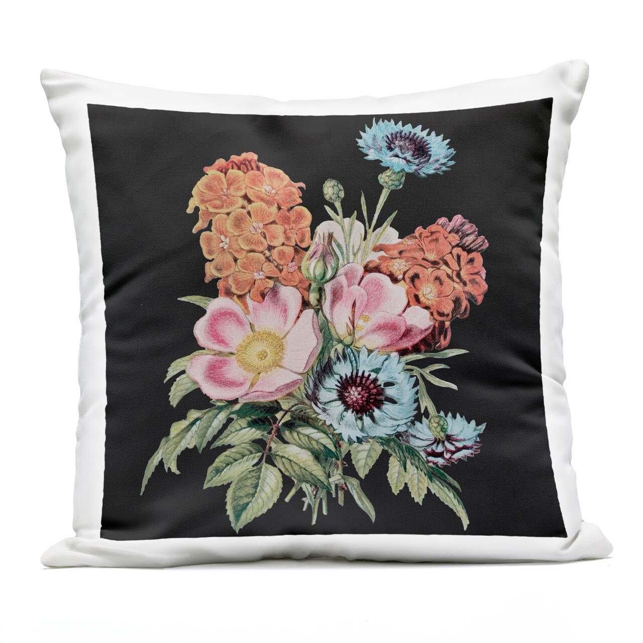 Stupell Industries Floral Bouquet on Black Outdoor Printed Pillow, design by Dan Meneely, 18 x 7 x 18